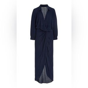 Andres Otalora Orozul Navy Draped Crepe Midi Shirt Dress - Size 12